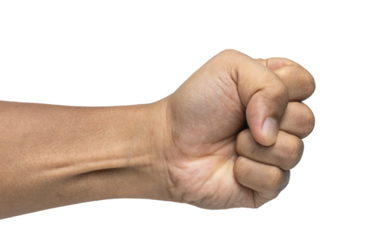 close up of male hand show fist punch gesture isolated on transparent background