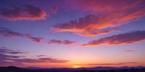 Obraz premium Gradient sky with blue orange purple hues at sunset, background, sun