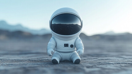 Solitary astronaut in sleek helmet floats in vast space, symbolizing human curiosity, exploration, and the quest for knowledge beyond Earth with a minimalistic bright tone and blurred background

