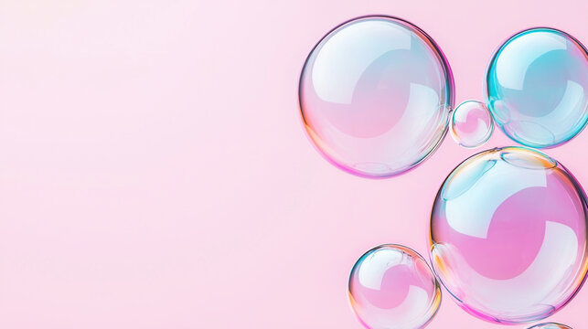 Soft pastel bubbles floating on pink gradient background, creating dreamy effect