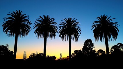 Obraz premium Sunset Silhouette of Four Palm Trees