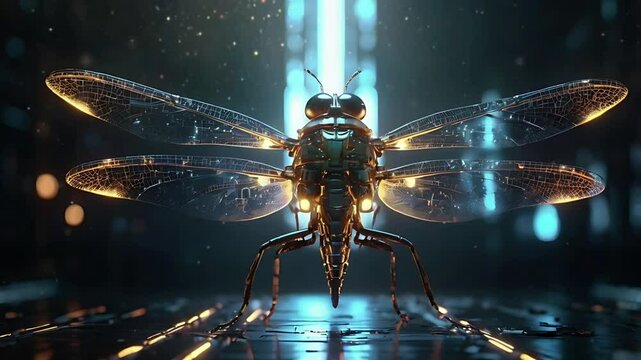 Future dragonfly robot with modern technology. Seamless 4K looping timelapse video animation background