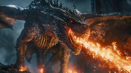 Fearsome dragon breathing fire