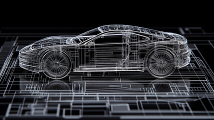  "Detailed Transparent Car Blueprint Design"