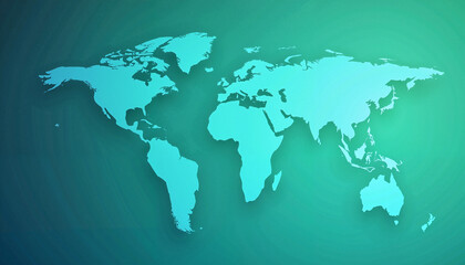 Fototapeta premium Map of the world in light blue on a gradient green background 