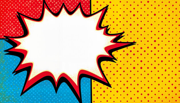 Comic book style speech bubble with colorful dotted background