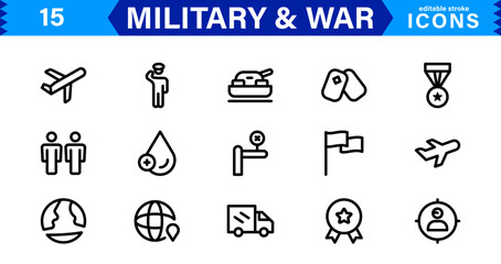 War and Military Icons. Vector Set of Weaponry, Soldiers, and Battle Equipment for Graphic Projects