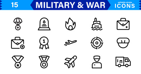 War and Military Icons. Vector Set of Weaponry, Soldiers, and Battle Equipment for Graphic Projects