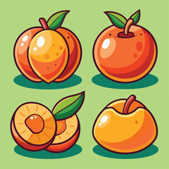 Fresh Peach Food Cartoon Style Vector Illustration: Sweet and Vibrant Fruit Design



