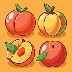 Fresh Peach Food Cartoon Style Vector Illustration: Sweet and Vibrant Fruit Design



