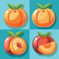 Fresh Peach Food Cartoon Style Vector Illustration: Sweet and Vibrant Fruit Design



