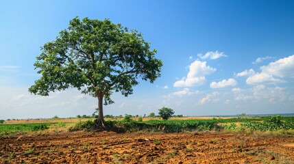 Obraz premium Peanut-laden tree in a plantation, clear sky visible