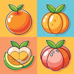 Fresh Peach Food Cartoon Style Vector Illustration: Sweet and Vibrant Fruit Design



