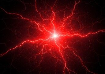 Fototapeta premium Red lightning, black background, natural lightning movement 