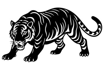 Fototapeta premium Tiger Silhouette Crouching in a Stalking Position Exuding Stealth and Power