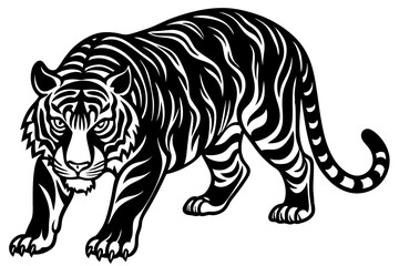 Obraz premium Tiger Silhouette Crouching in a Stalking Position Exuding Stealth and Power