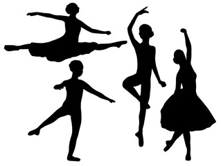 Set of ballerina Silhouette illustration. Silhouette ballet techniques choreography. Ballerina training performance. Ballet pirouette dance pointe silhouettes. 