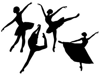 Ballerina training performance. Ballet pirouette dance pointe silhouettes. Set of ballerina Silhouette illustration. Silhouette ballet techniques choreography.  © rahayu