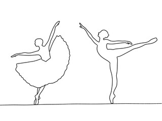 Line art Ballet pirouette dance pointe. Set of ballerina line illustration. Flat Line curve barre ballet techniques choreography. Continuous line Ballerina training performance.  © rahayu