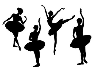 Silhouette ballet techniques choreography. Ballerina training performance. Ballet pirouette dance pointe silhouettes. Set of ballerina Silhouette illustration