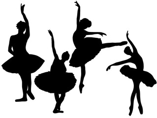 Set of ballerina Silhouette illustration. Silhouette lady ballet techniques choreography. Ballerina training performance. Ballet pirouette dance pointe silhouettes.  © rahayu