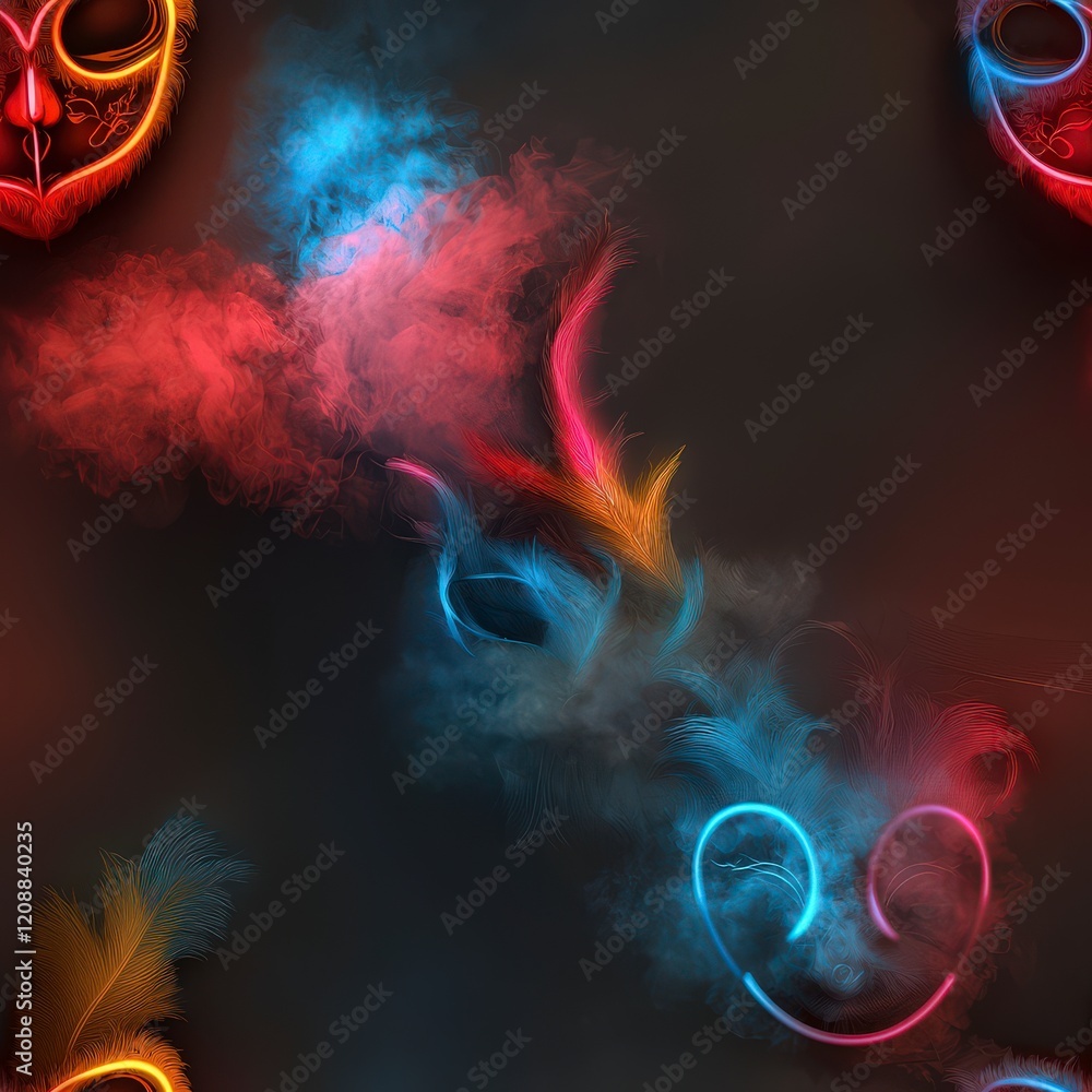 Poster abstract colorful smoke background with hearts and ethereal design elements for creative projects
