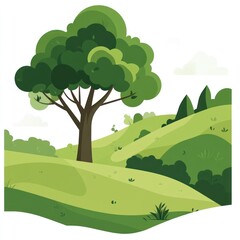 Obraz premium Green Tree Stands Tall on Rolling Green Hills