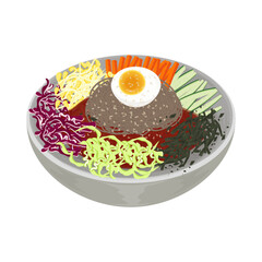 Vector Illustration Logo Clipart Ready to Eat Makguksu Korean spicy Cold Noodles On a Bowl