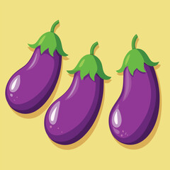 Vibrant Eggplant Vector Illustration: Fresh, Healthy Vegetable Design on White Background