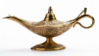 Fototapeta premium Ornate brass genie lamp with intricate detailing.