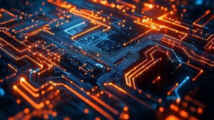 Obraz premium Abstract glowing circuit board, technology background.