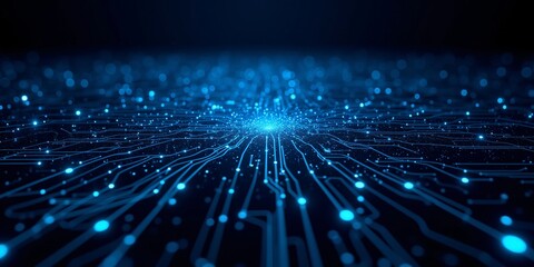 Glowing Circuitry: A mesmerizing digital network, connecting data points with luminous lines. A radiant core pulses with energy.