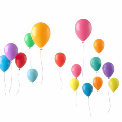 Set of colored balloons flying above the ground isolated on the white background