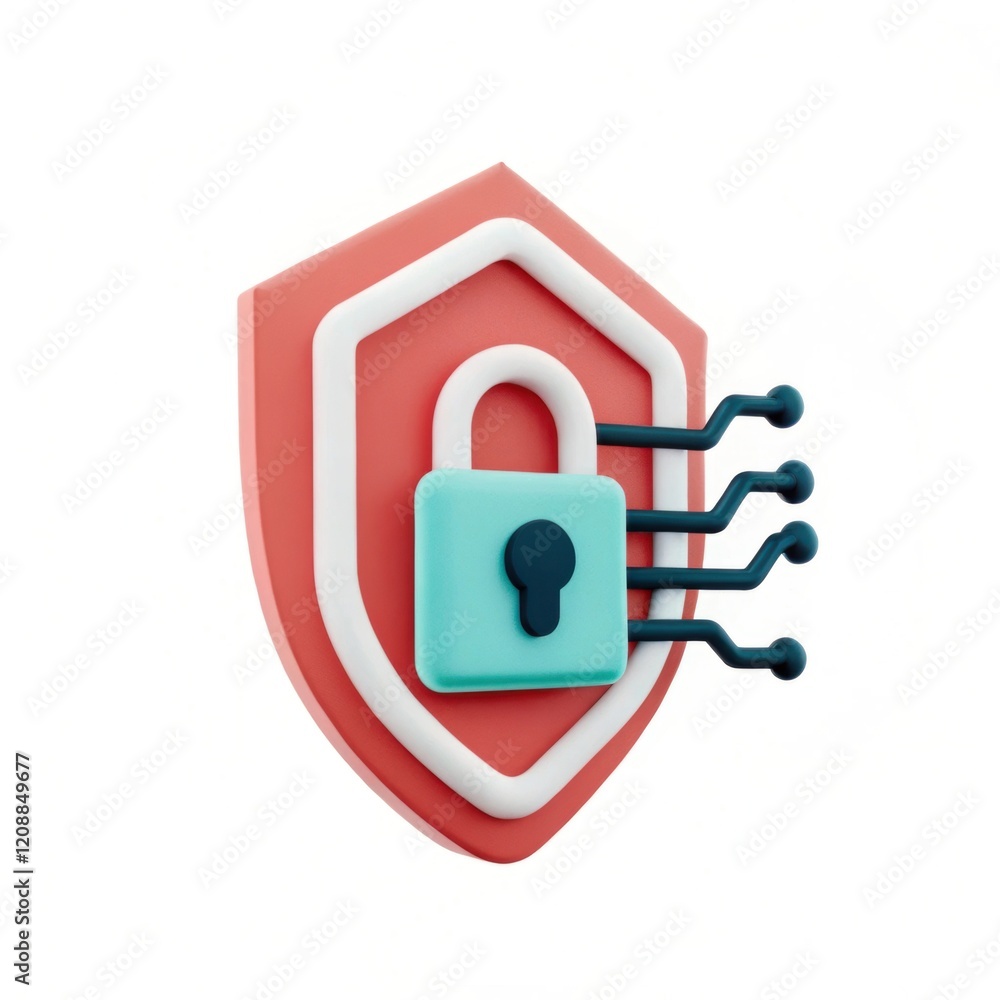 Aufkleber a colorful shield with a padlock and circuit lines symbolizes cybersecurity and protection in the di