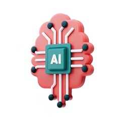 A colorful AI chip illustration with a brain-like shape, featuring electronic circuits and the letters "AI" prominently displayed.