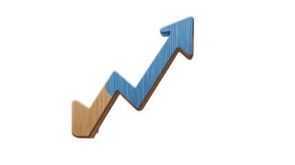 Blue arrow pointing upwards, isolated on a white background, a simple 3D wooden illustration of an upward trend graph. --ar 16:9 --v 6.1 Job ID: 5158c5d8-a479-45c3-970e-40e97043bda8