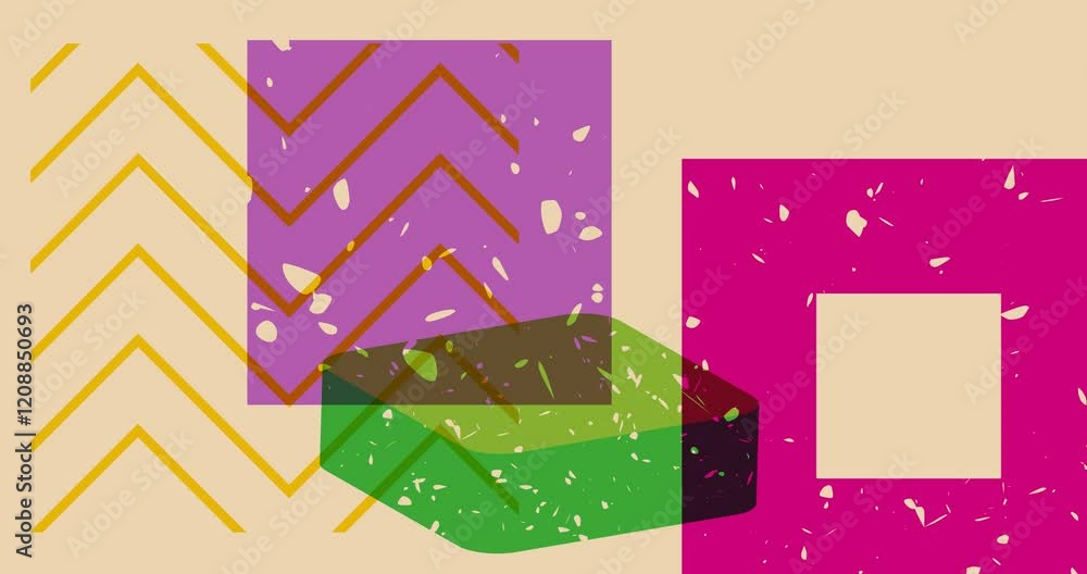 Poster random risograph style object shapes. geometry elements abstract texture. big colorful geometric ani