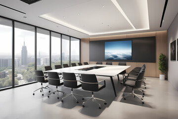 a realistic image of a modern office meeting room environment