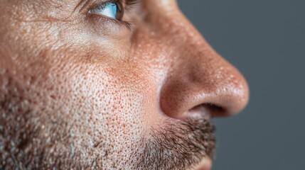 Skin pores from the cheek area of an italian on his 30s. Super close up photo.