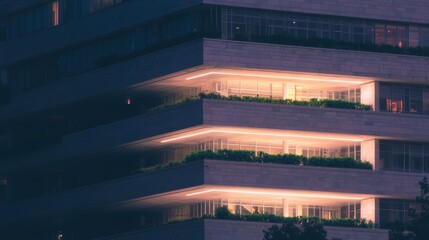 Fototapeta premium Modern City Building Night Architecture Exterior Facade Skyscraper Urban Downtown Ci