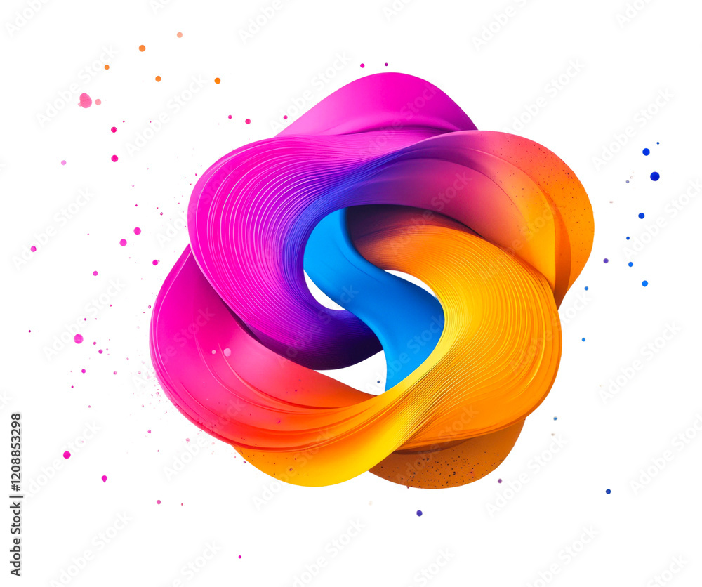 Poster colorful swirling abstract design with vibrant gradients and smooth curves isolated on transparent b