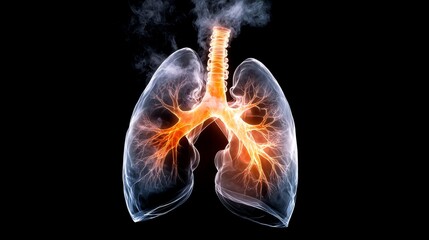 Lungs Anatomy Respiratory System with Bronchi, Smoke Inhalation and Inflammation, Lung Cancer, Health Risk, Smoking Addiction Medical Illustration