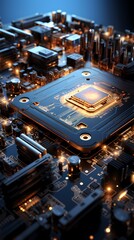 Digital technology blue and black 3d processor poster background