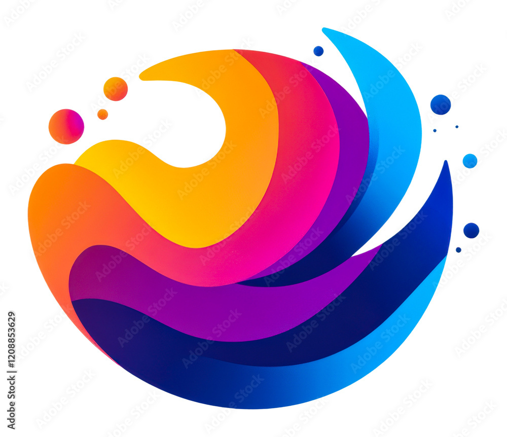 Poster vibrant abstract design featuring flowing shapes and bright colors in a dynamic composition isolated