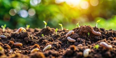 A close-up image of soil biota organisms in their natural habitat, soil, biota, organisms, microscopic