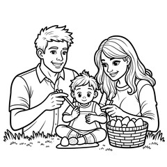 Family Easter Egg Decorating Coloring Page