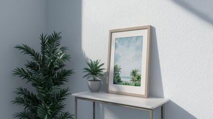Coastal Scene Framed Print  Minimalist Home Decor  Plants  White Wall