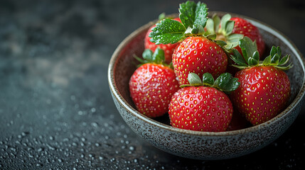 Fresh red strawberries in a bowl, highlighting their vibrant color and fresh texture.