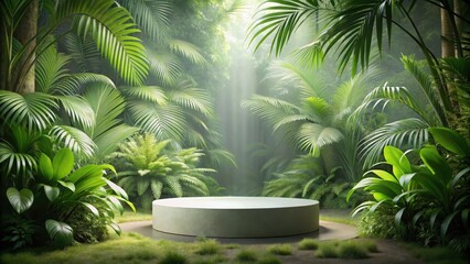Obraz premium Tropical forest podium for natural product presentations , tropical, forest, podium, natural, product, presentation, eco-friendly