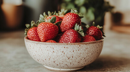 Fresh red strawberries in a bowl, highlighting their vibrant color and fresh texture.